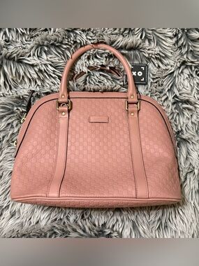 Gucci Dusty Rose Pink Microguccissima Embossed Leather Satchel